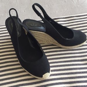 LOFT Black Canvas Slingback Espadrille Wedges